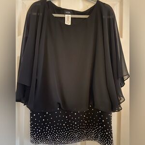 MSK Black Chiffon Blouse with Beaded Hem